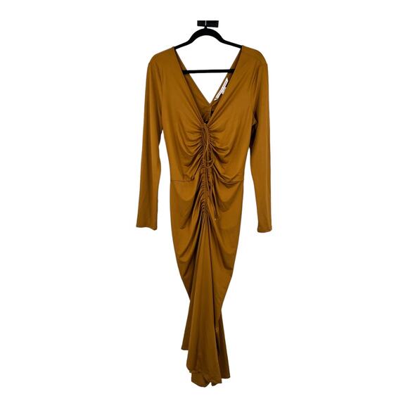 Veronica Beard Dress Gilbert Ruched v neck midi gold size 8 - Picture 2 of 8